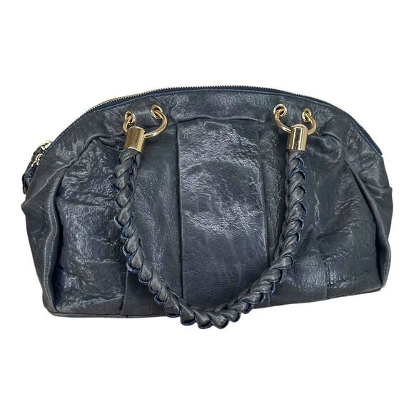 Antonio Melani Navy Leather Zip Bag Hobo Shoulder Bag Y2K Boho Gypsy Braided - Picture 3 of 16